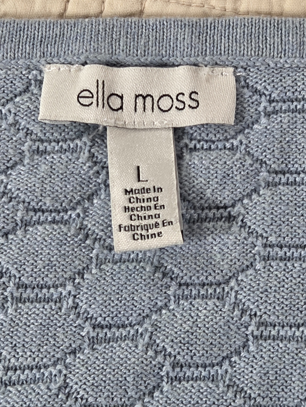 Ella Moss Honeycomb Knit Elbow Sleeve V-Neck Sweater Sky Blue-woman Lg - Picture 7 of 9